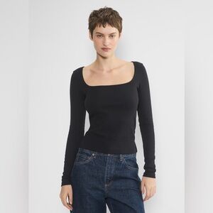 Aritzia HomeStretch Rib Squareneck Longsleeve Top in Black